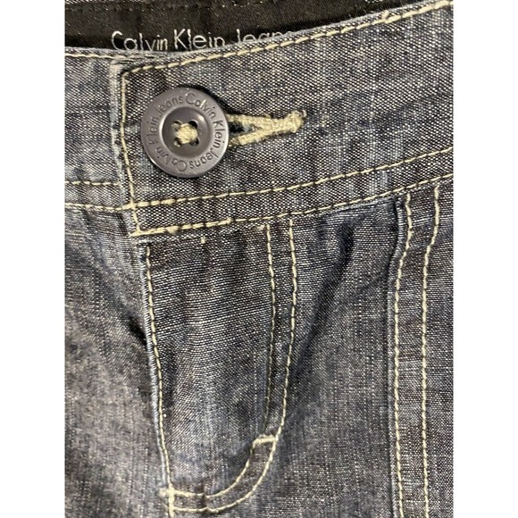 Calvin Klien Womens Cotton Chambray Shorts Sz 4 Blue Cuffed Hem w/Side Lapels - Picture 5 of 11